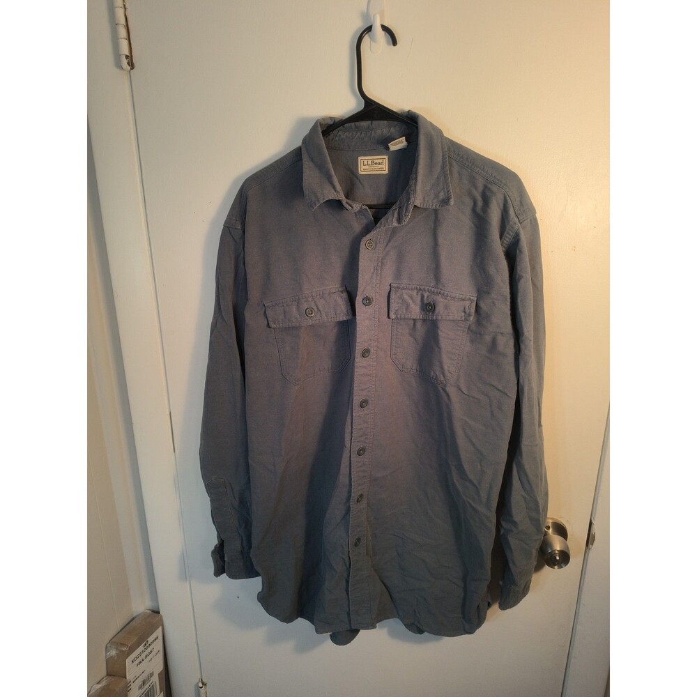 LL Bean Chamois Shirt Men Large Tall LT Blue Gray Thick Heavyweight Flannel...